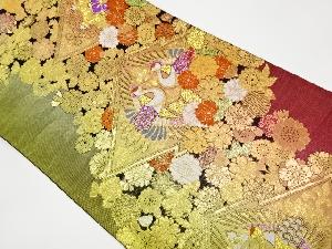 リサイクル　向かい鶴に華紋・桜模様織出し振袖用袋帯